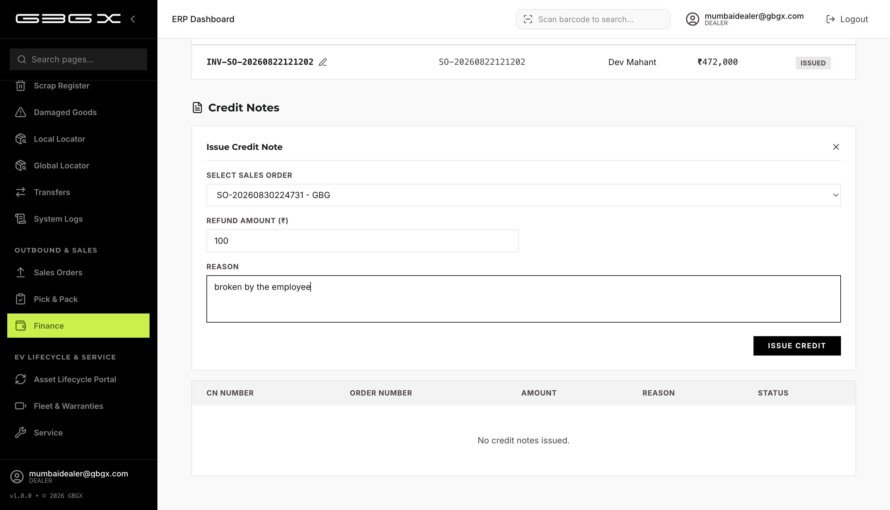 4.2-B — Credit note issuance