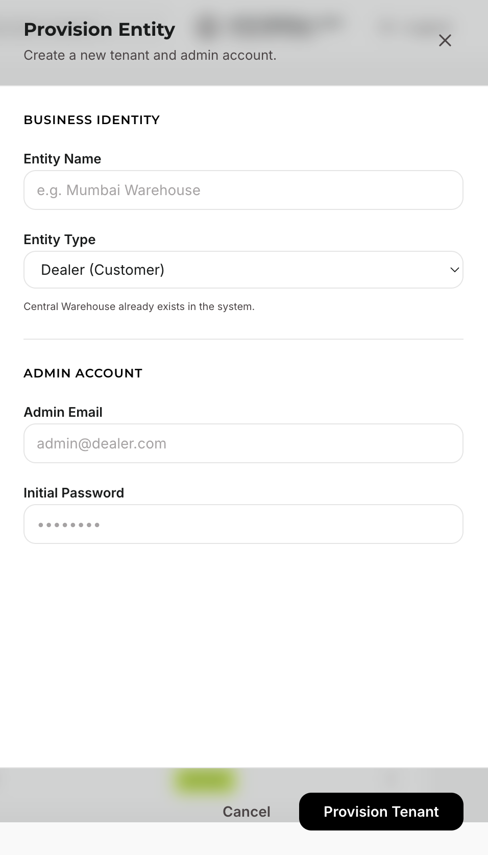 1.1-B — Provision Entity drawer filled