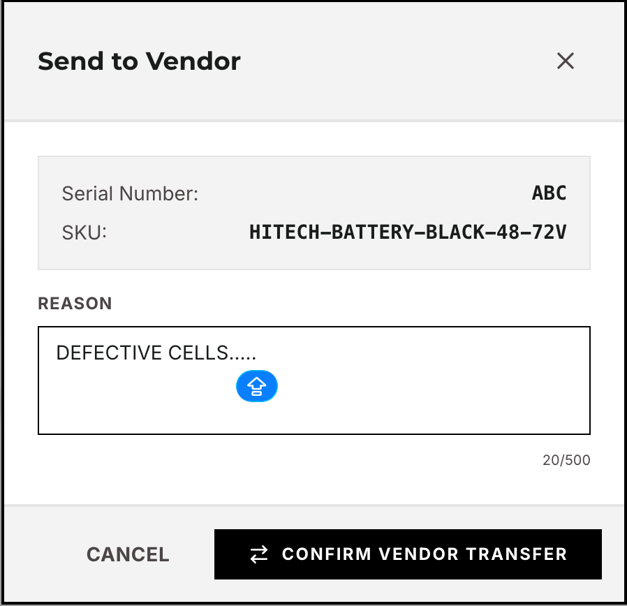 6.1-A — RTV action with reason