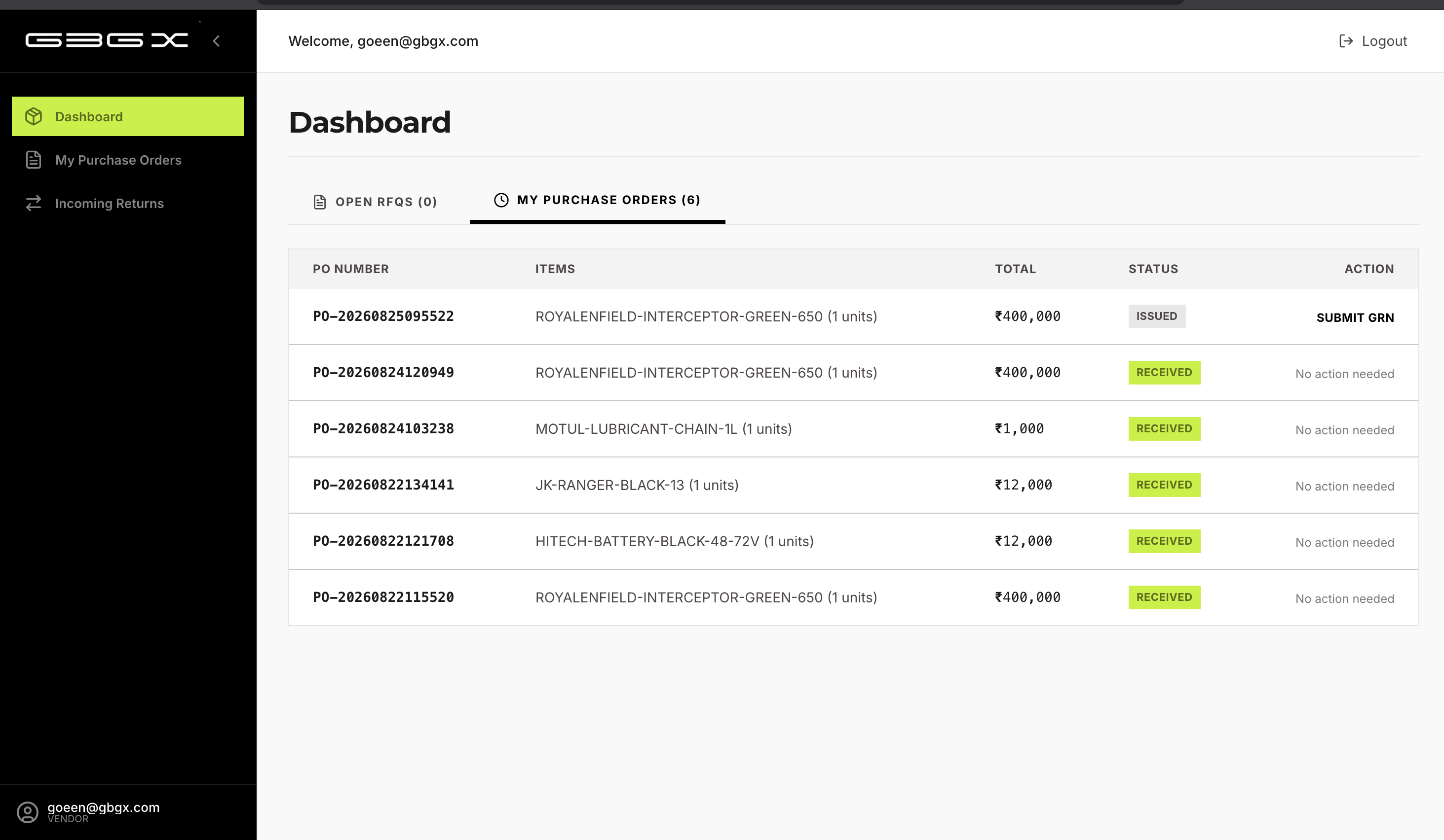 2.2-A — Vendor Portal PO list